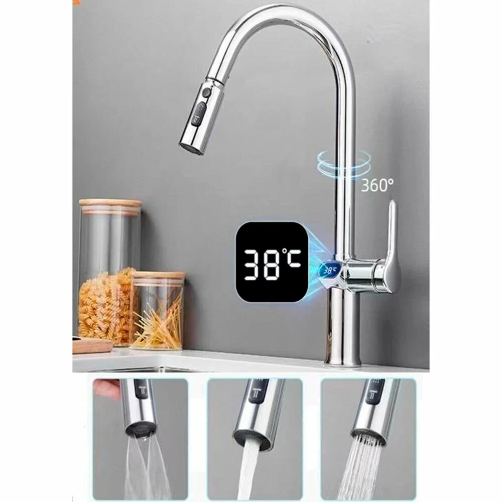 Смеситель для кухни, вытяжной излив, черный ESKO K15B LED