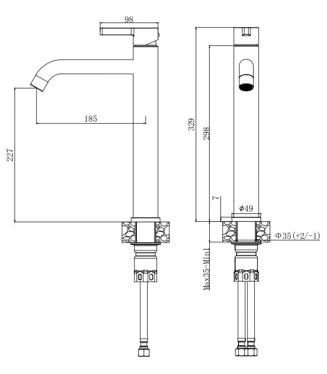 Смеситель для раковины, высокий излив, золото VODA Vessel VSL25G