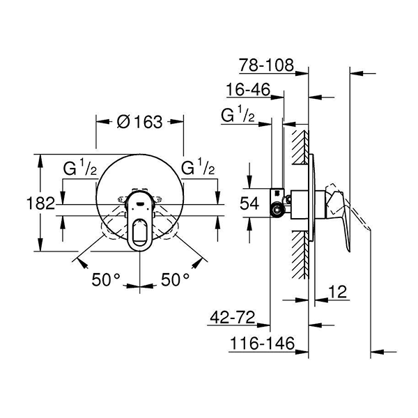 Смеситель для душа GROHE BauLoop (внешняя и встраиваемая части) 29080000