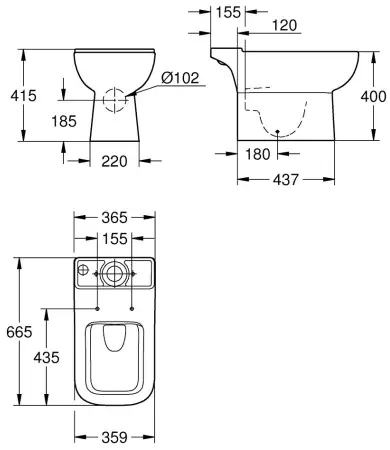 Унитаз напольный, приставной, безободковый, альпин-белый Grohe BauEdge Ceramic 39811000