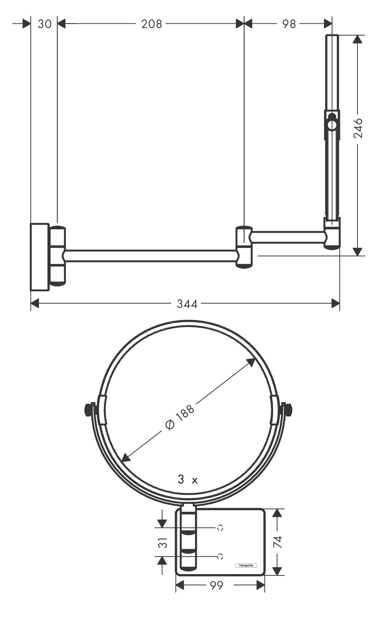 Зеркало косметическое, золото Hansgrohe AddStoris 41791990