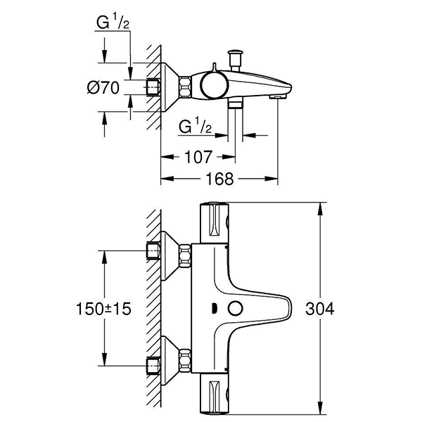 Термостат для ванны GROHE Grohtherm 800, настенный монтаж, 34567000