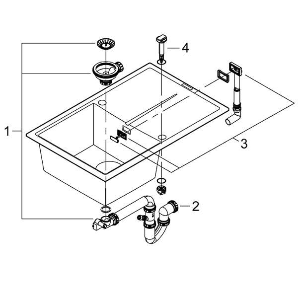 Мойка K400, композитная, с крылом, 780x500, серый гранит GROHE 31639AT0