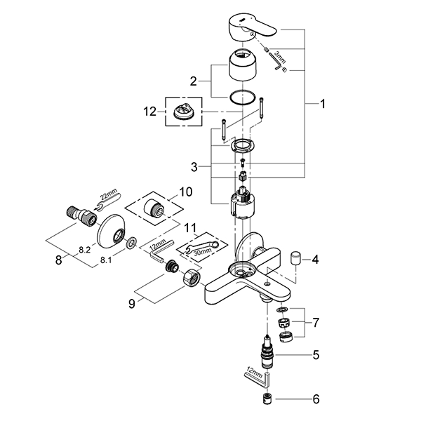 Смеситель для ванны, хром Grohe BauEdge 23334000
