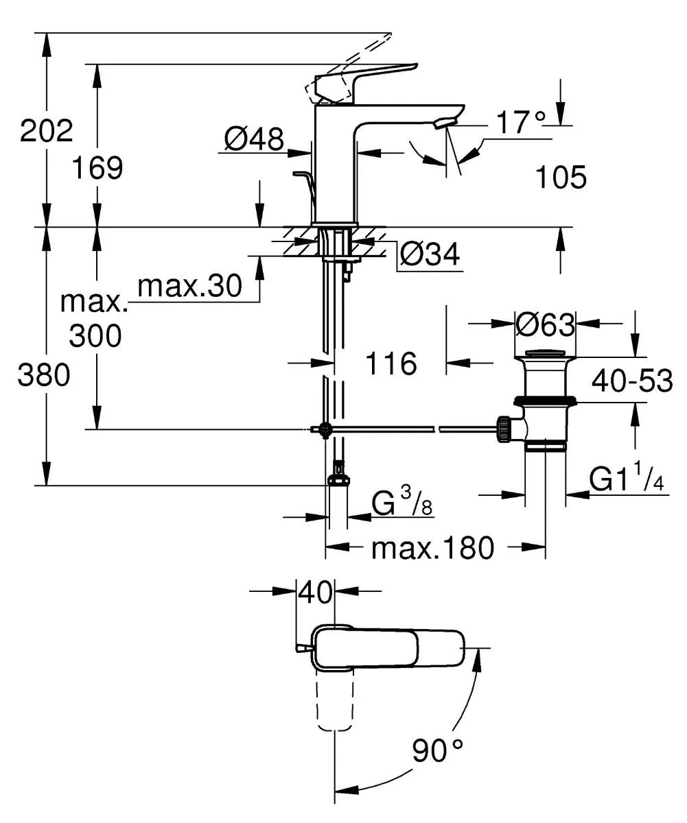 Смеситель для раковины, размер M, хром Grohe Cubeo 1017560000