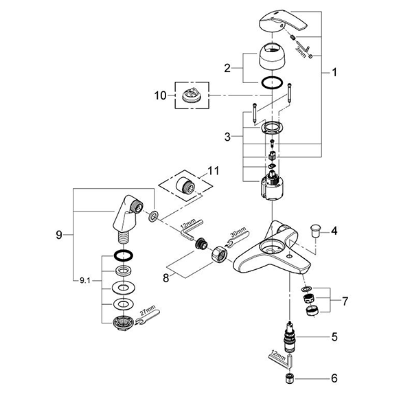 Смеситель для ванны, вертикальный монтаж, хром Grohe Eurosmart 33303001