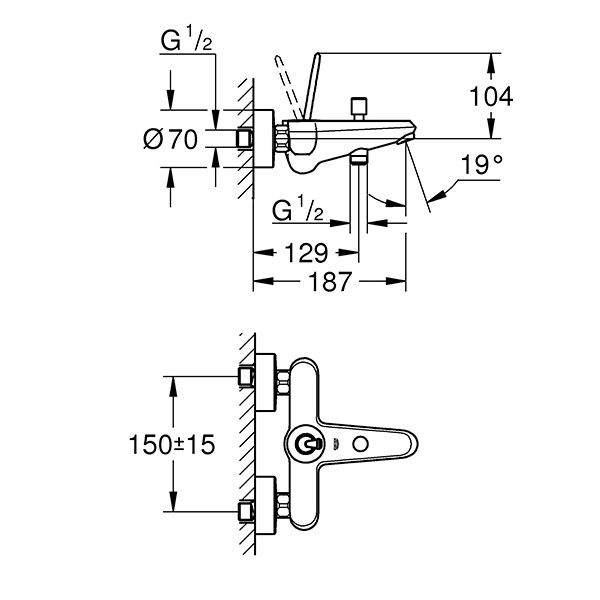 Смеситель для ванны, хром Grohe Eurodisc Joy 23431000