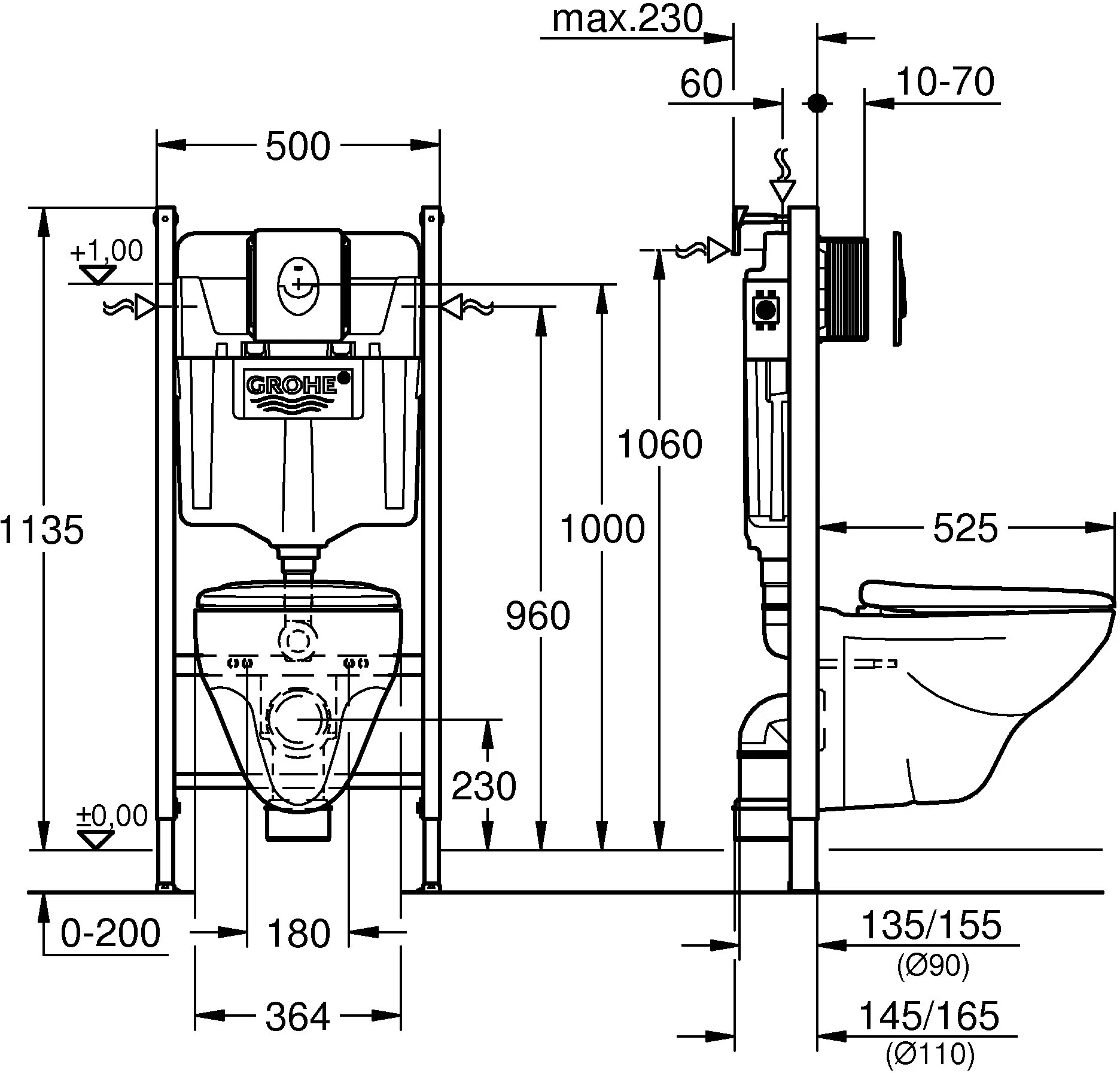 Комплект 5в1: Инсталляция с панелью смыва, унитаз с сиденьем Grohe Solido 39468000