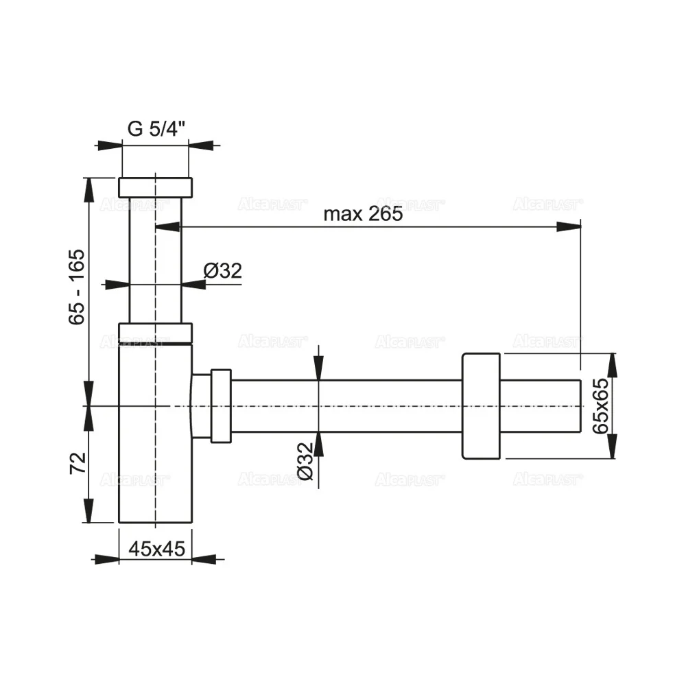 Сифон для раковины d32, квадратный Alcaplast Design A401