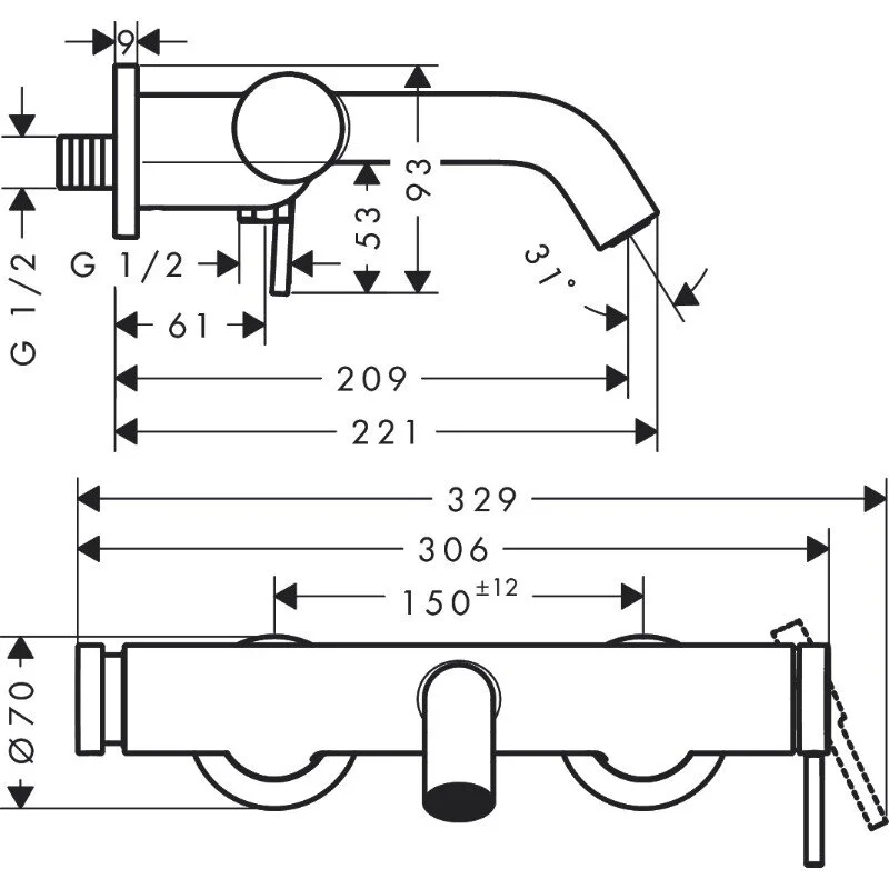 Смеситель для ванны, хром Hansgrohe Tecturis S 73422000