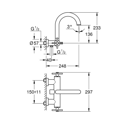 25010003 Atrio Смеситель для ванны 1/2, керамические вентили, хром