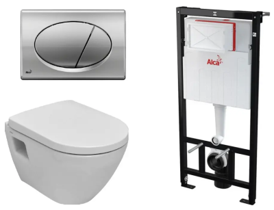 Комплект 4в1: Инсталляция, панель смыва M71, унитаз с сиденьем ALcaplast K22090701