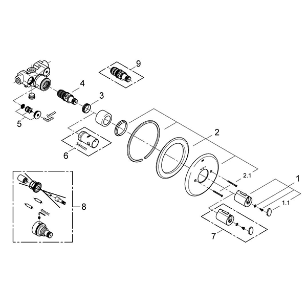 34160000 Grohtherm 1000 Центральный Термостат без излива, накладная панель 