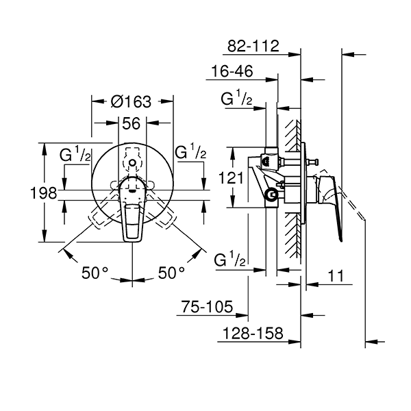 Смеситель для ванны, со встраиваемым механизмом, хром Grohe BauEdge 29079001