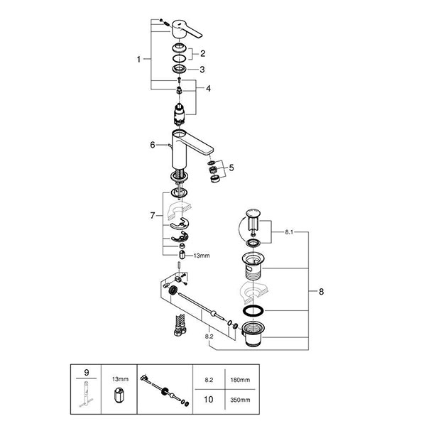 Смеситель для раковины с донным клапаном, размер XS, хром Grohe Lineare 32109001