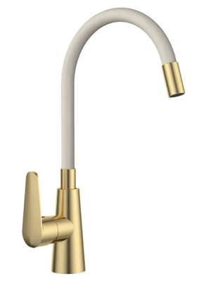 Смеситель для кухни, гибкий излив, белый-золото ESKO Snake K48GLW