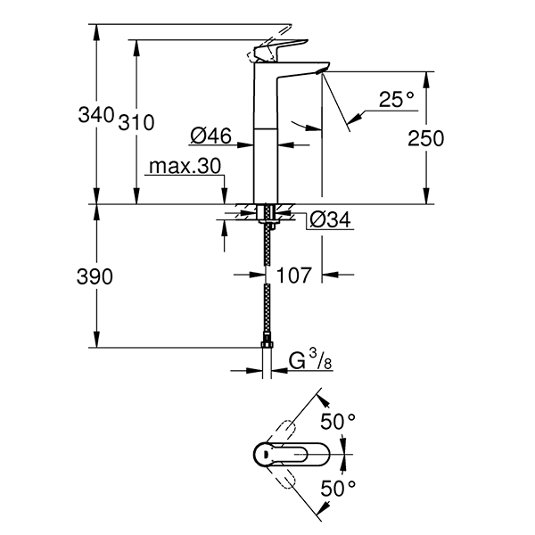 Смеситель для раковины, размер XL, хром Grohe BauEdge 23761000