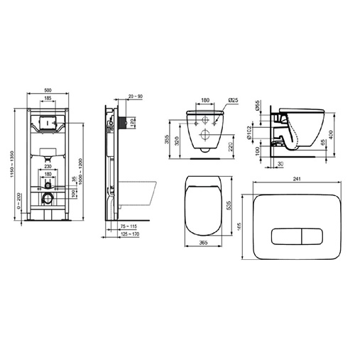 Комплект 4в1: Инсталляция, панель смыва, унитаз с крышкой-сиденьем Ideal Standard TESI K20082002
