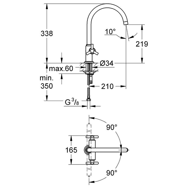 Смеситель для кухни, двухрычажный, хром Grohe Atrio 31000000