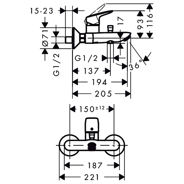 Смеситель для ванны, хром Hansgrohe Logis 71400000