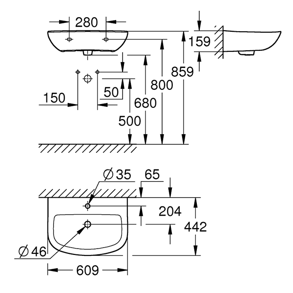 Раковина подвесная 60, альпин-белый Grohe Bau Ceramic 39421000