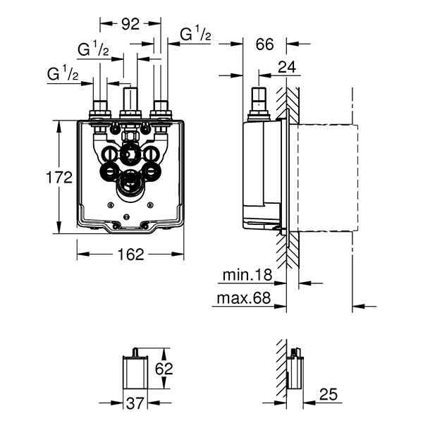 Скрытая монтажная часть термостата Grohe Eurosmart Cosmopolitan E 36464000