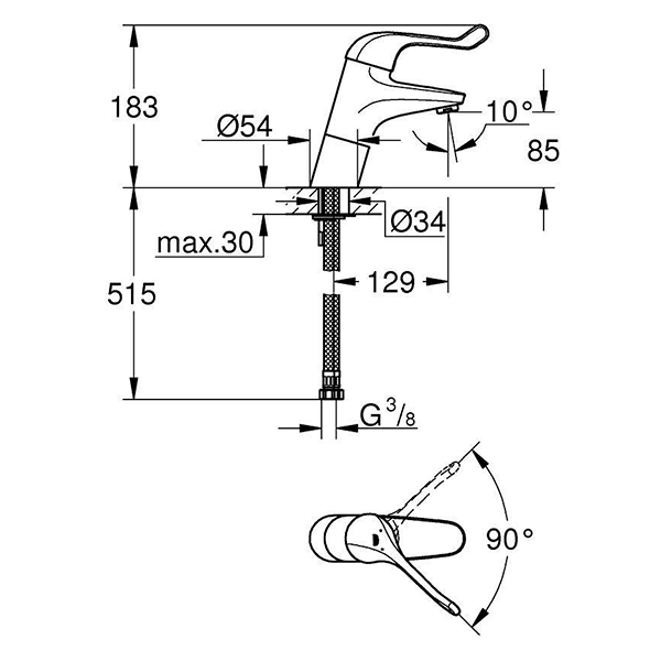 Смеситель для раковины, безопасный, хром Grohe Euroeco Special 32790000