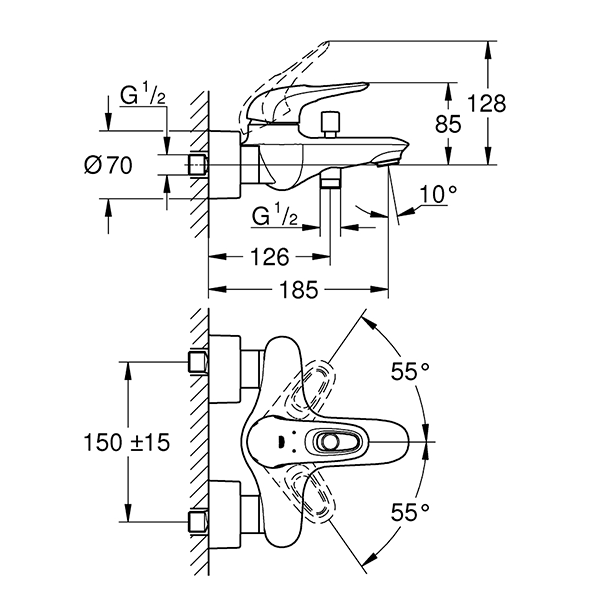 Смеситель для ванны, наружный, хром Grohe Eurostyle 33591003