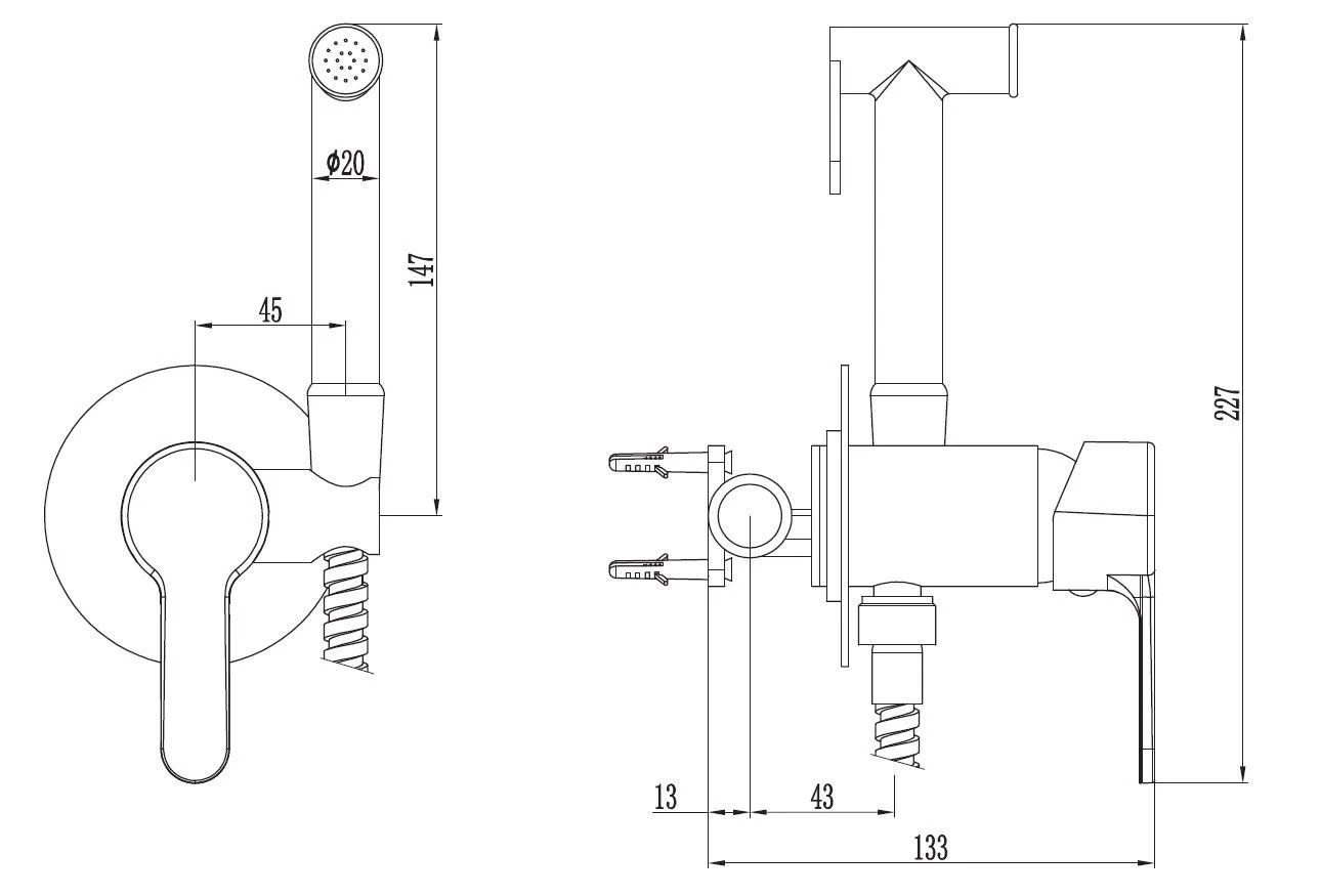 Гигиенический душ со смесителем, встраиваемый, хром ESKO SMH01