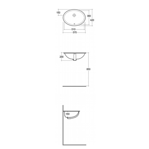 Керамическая раковина под  столешницу ROSA 57