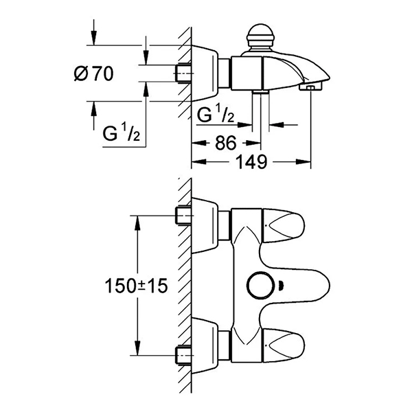Смеситель для ванны, наружный, хром Grohe Aria 25081000
