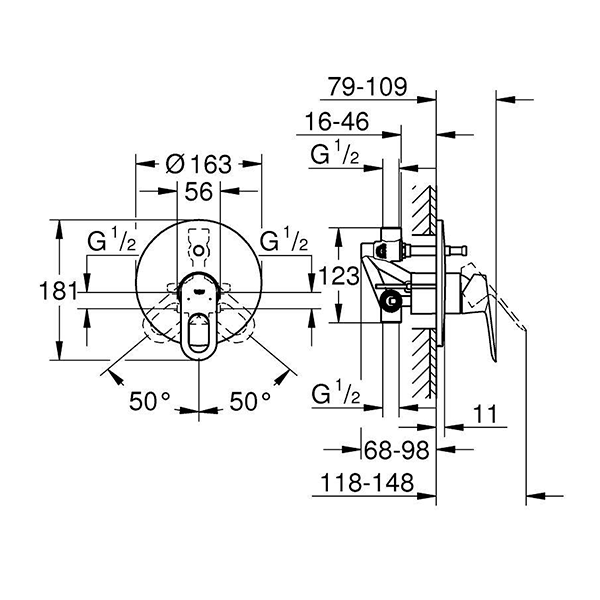 Смеситель для ванны со встраиваемым механизмом, хром Grohe Bauloop 29081000