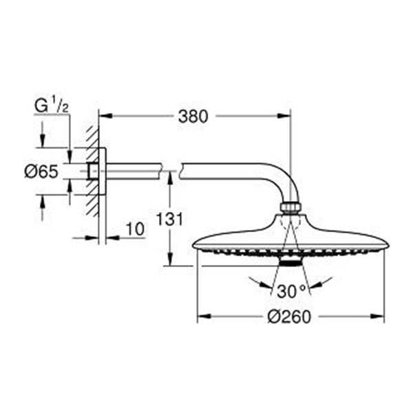 Верхний душ 260 с душевым кронштейном 380, 3 режима струи, хром Grohe Euphoria 26459000
