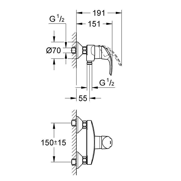 Смеситель для душа, наружный, хром Grohe Eurosmart 33555001