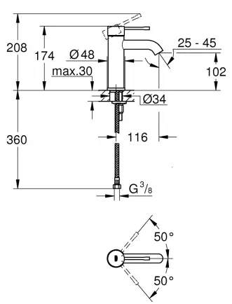 Смеситель для раковины, размер S, суперсталь Grohe Essence 24172DC1