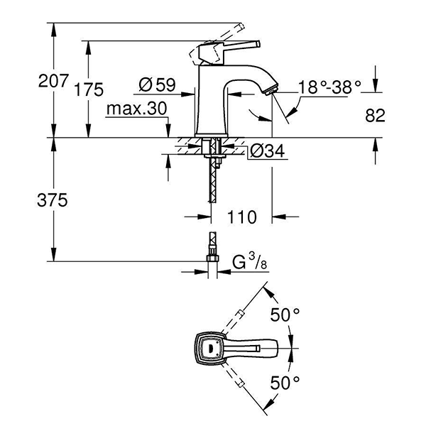 Смеситель для раковины, размер M, хром/золото Grohe Grandera 23310IG0