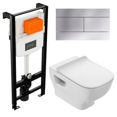 Комплект 4в1: Инсталляция, панель смыва, унитаз с крышкой-сиденьем Jacob Delafon Struktura K12052002