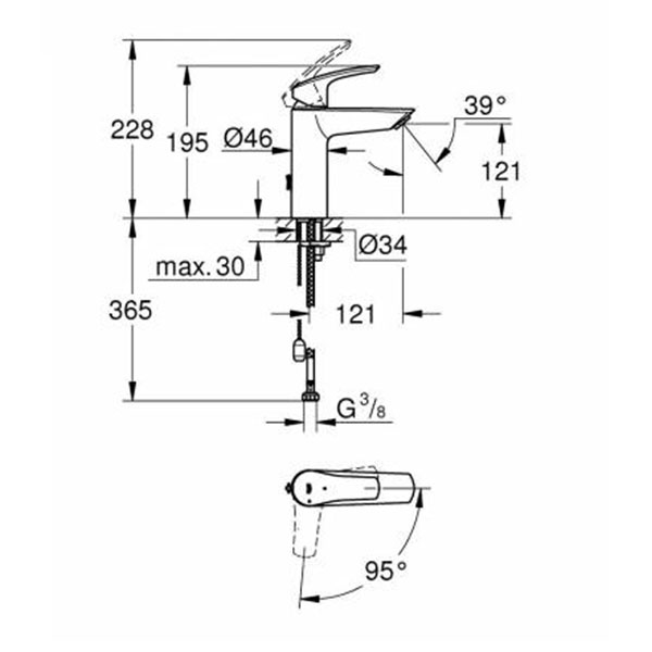 Смеситель для раковины, размер M, хром Grohe Eurosmart 2339430E