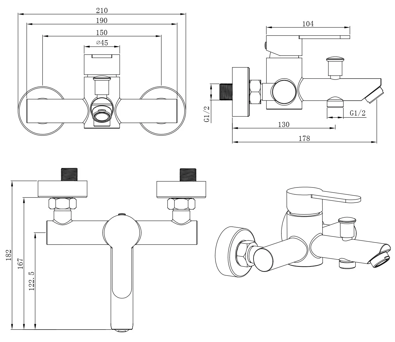 Смеситель для ванны, нерж.сталь ESKO Orlando OL54