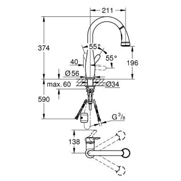 Смеситель для кухни с выдвижной лейкой, суперсталь Grohe Parkfield 30215DC1