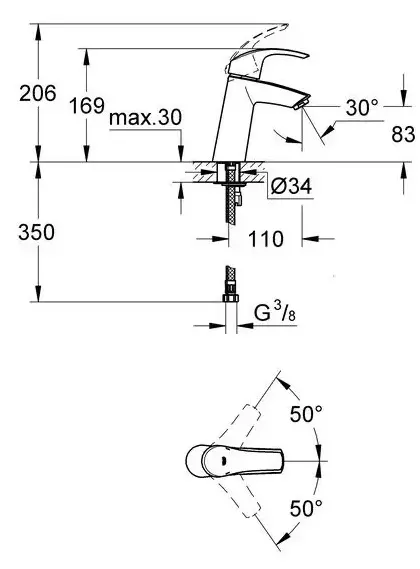 Смеситель для раковины, размер M, черный Grohe Eurosmart 233242433