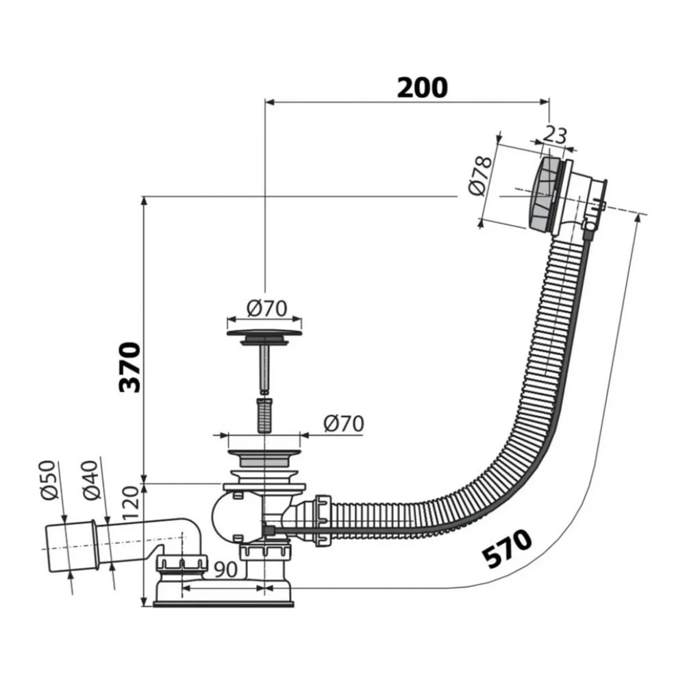 Сифон для ванны 57, хром Alcaplast A55KM