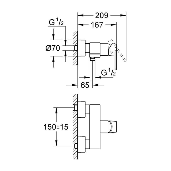 Смеситель для душа, однорычажный, наружный, хром Grohe Quadra 32637000