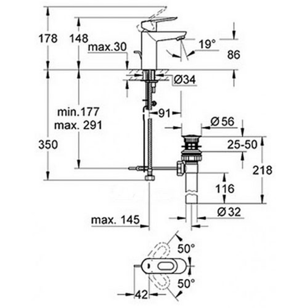 Смеситель для раковины с донным клапаном, хром Grohe BauLoop 23158000