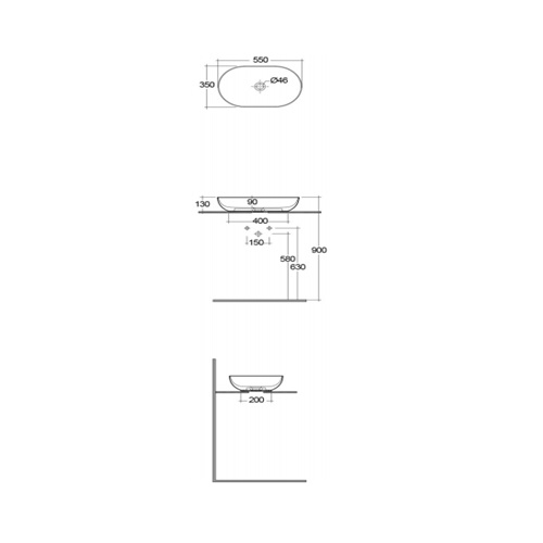 Раковина накладная 55, серая Rak Ceramics Feeling FEECT5500503A