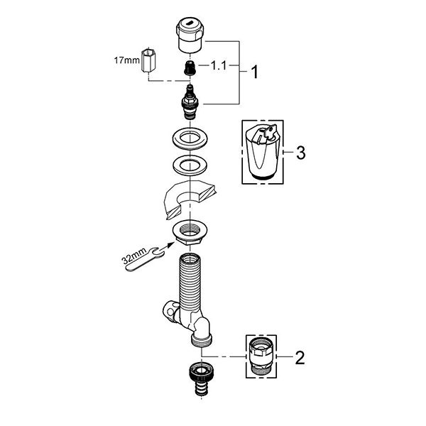 Вентиль настольный 1/2, для подключения, хром Grohe 41050000