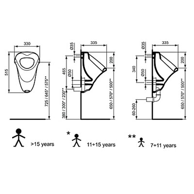 Писсуар, задняя подводка, белый Ideal Standard Vidima Sevamix W390161