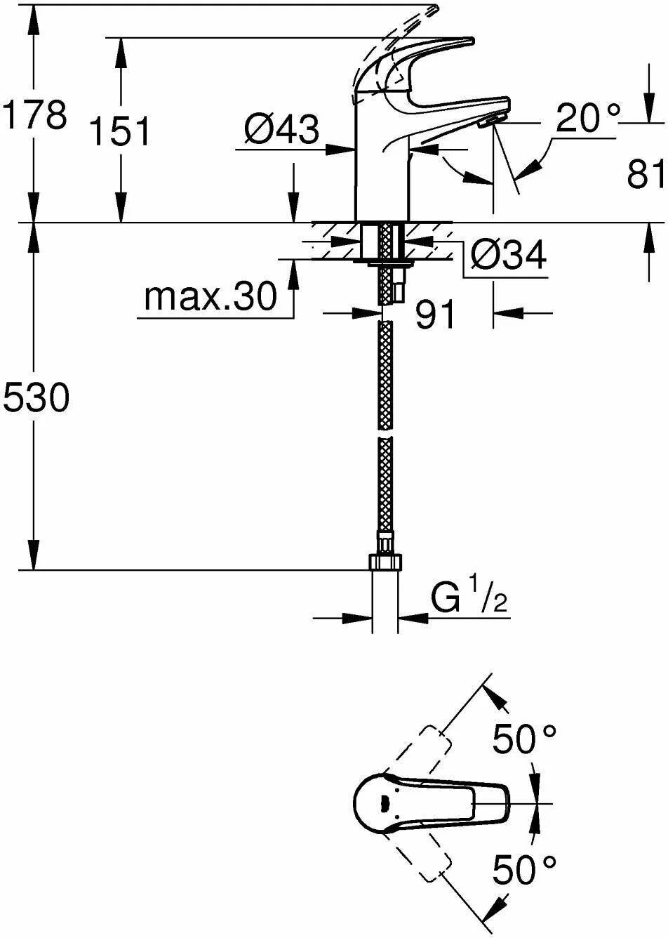 32848000 BauCurve Однорычажный смеситель для раковины, хром
