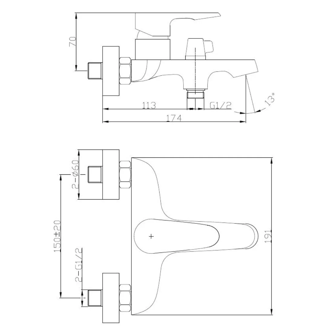 Смеситель для ванны, хром ESKO Doha DH54