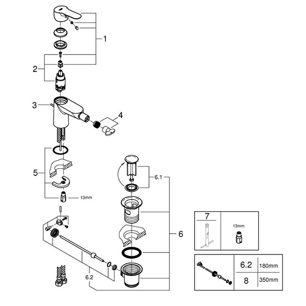 Смеситель для биде GROHE BauEdge с донным клапаном 23331000